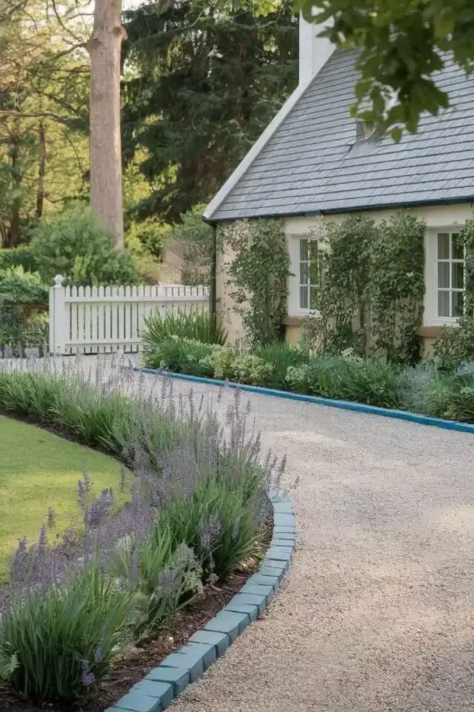 Curved flower beds cottage style