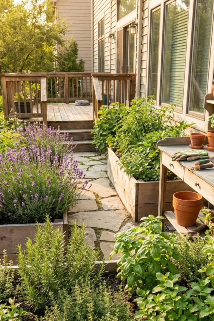 Cottage herb garden with lavender.