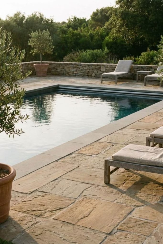 Countryside stone cottage pool deck