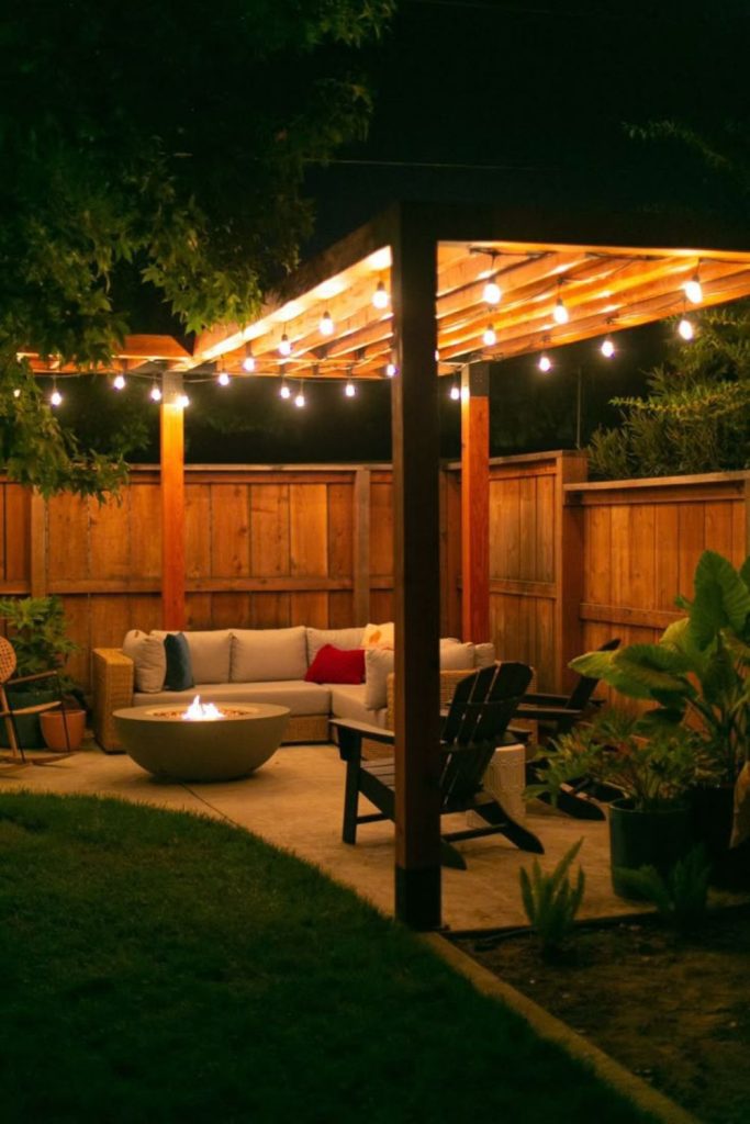 Covered concrete patio outdoor comfort.