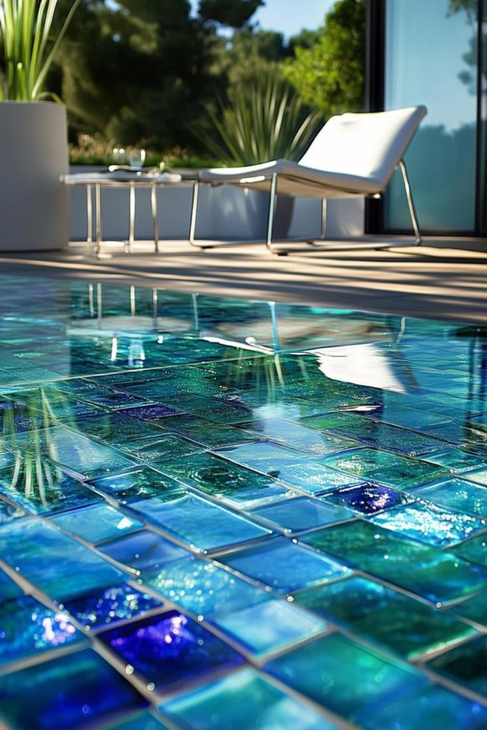 Crystal mosaic sapphire pool deck
