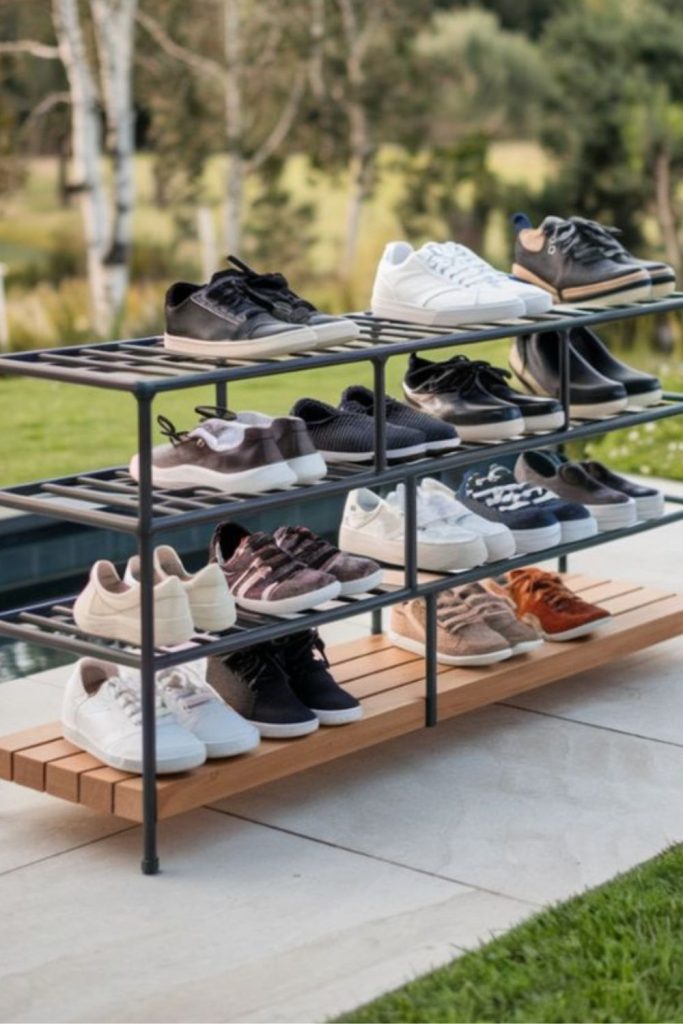 Poolside shoe storage caddy pods
