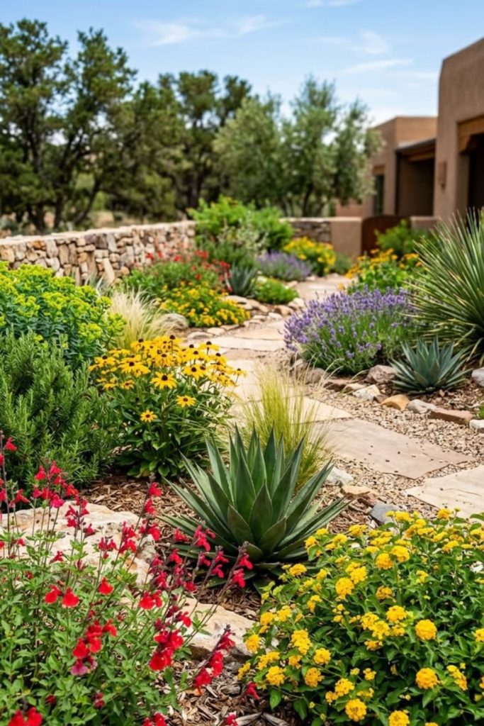 Desert yard with cactus charm.