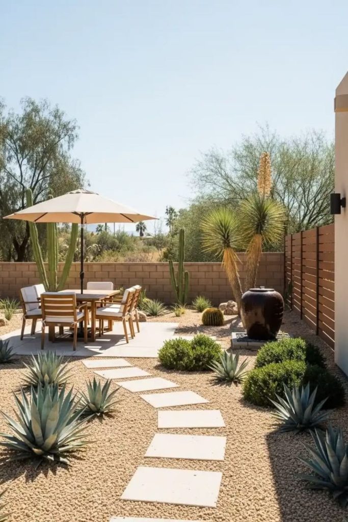 Gravel yard with cactus accents