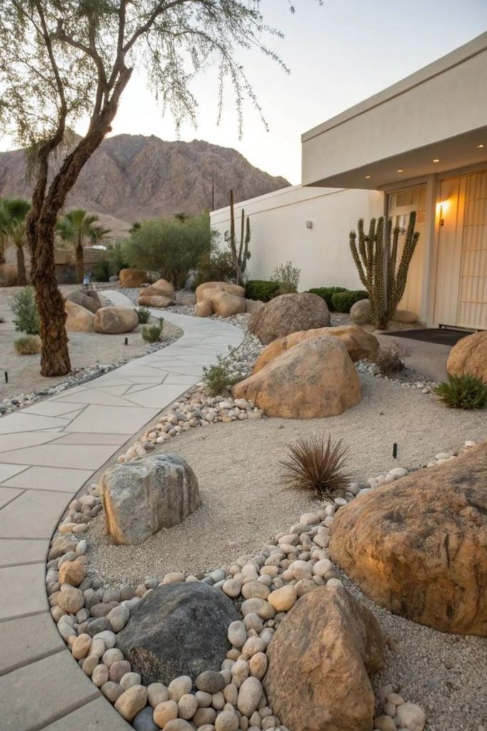 Sandy ridge stones, illusion desert terrain.