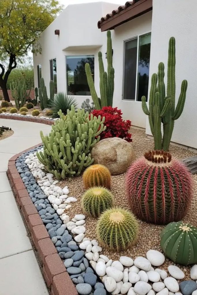 Desert mirage rockscape cactus gravel arid modern yard design