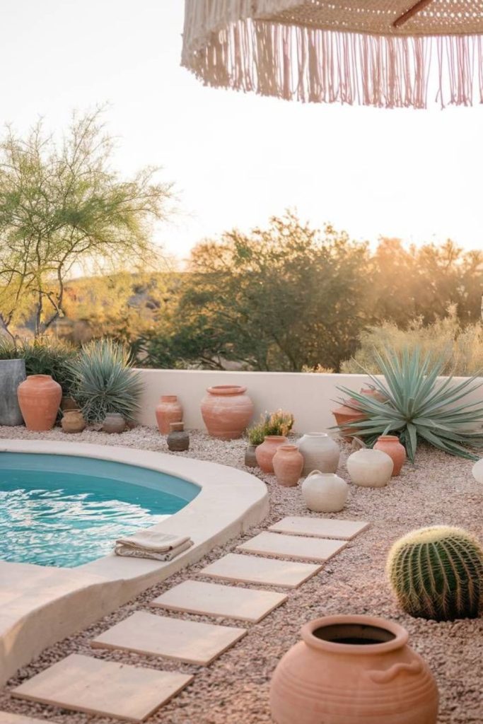 Sandstone desert oasis pool platform