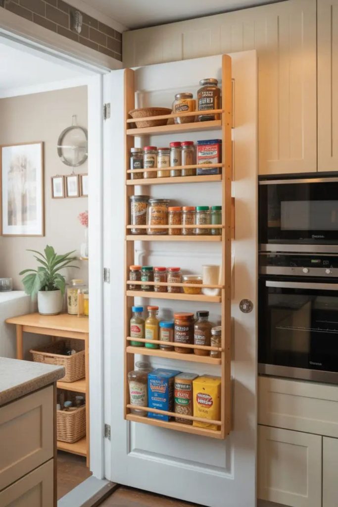 Pantry door rack storage idea.