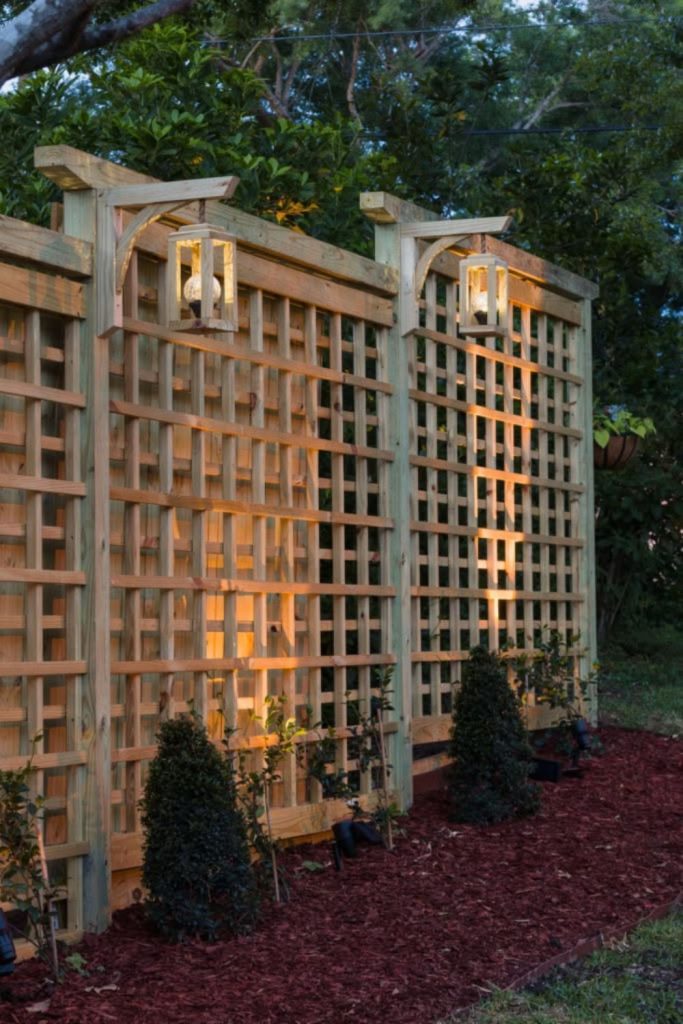 Double layer wooden privacy trellis.