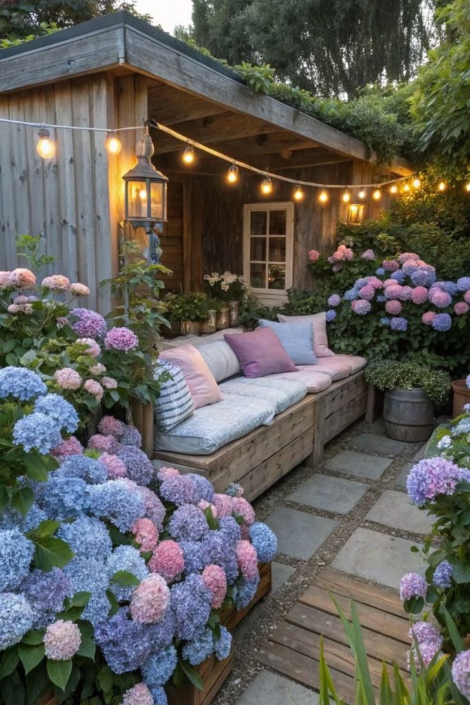 Cottage flower garden bursting beautifully.