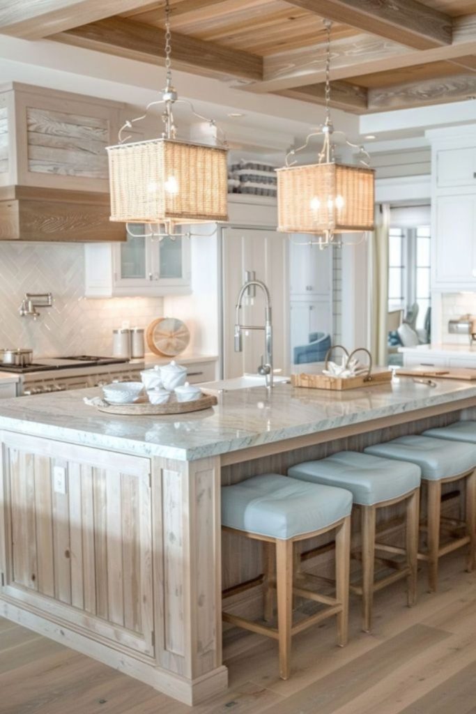 Coastal driftwood airy kitchen aesthetic