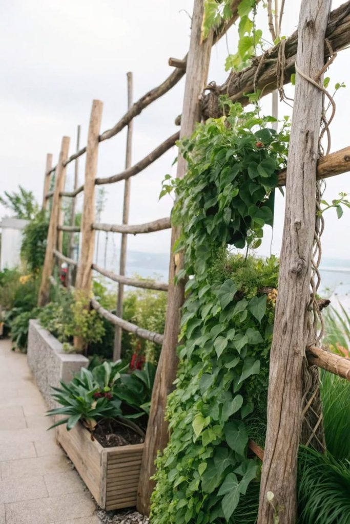 Driftwood style handmade garden trellis