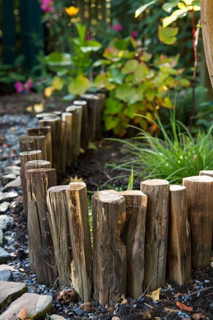 Driftwood natural coastal garden edging idea