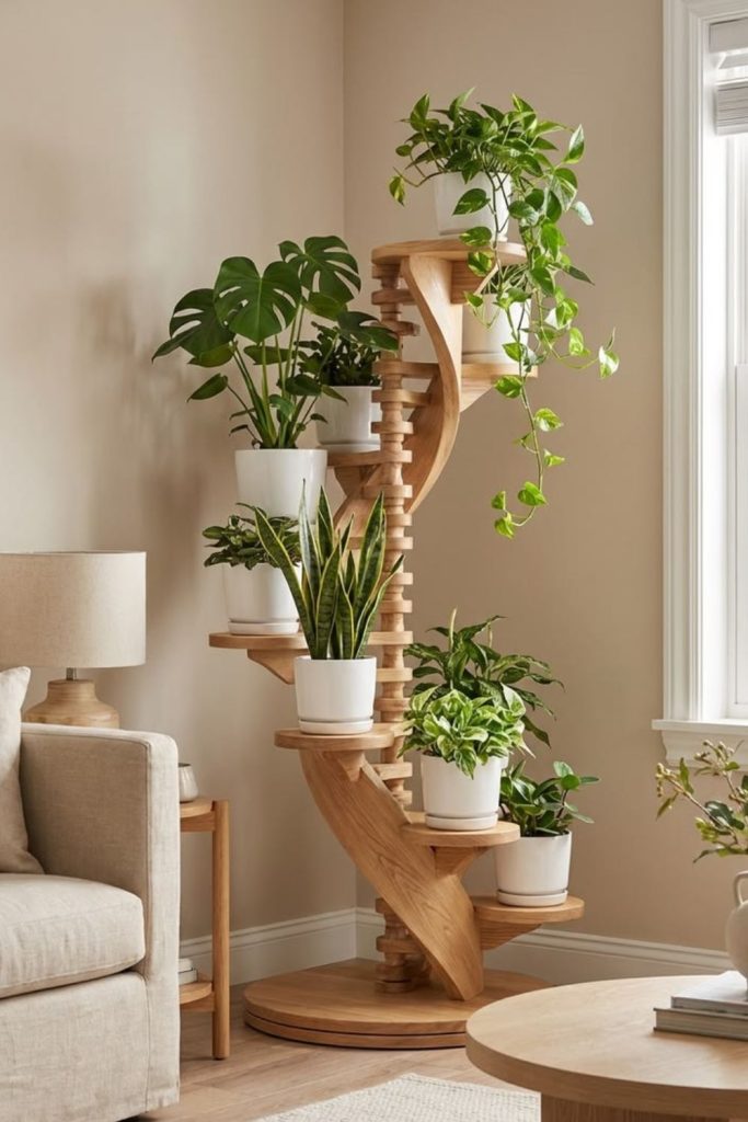 Driftwood spiral coastal plant stand