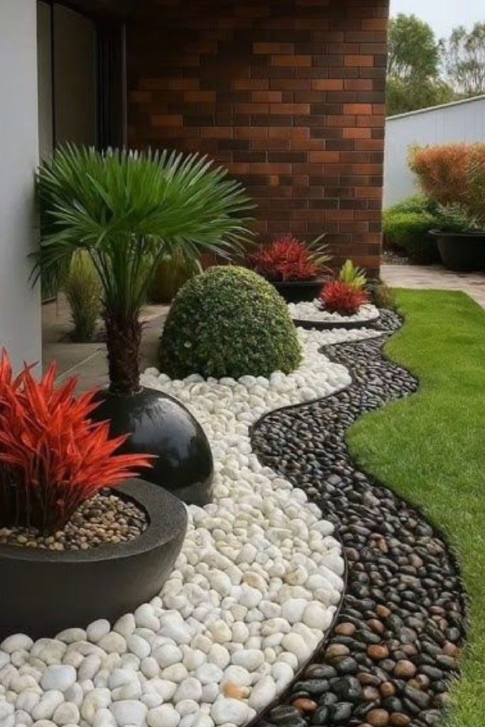 Glowing pebbles, fiery pathway corridor design.