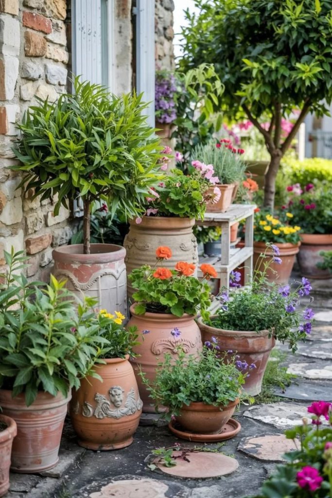 Emberstone aged courtyard clay flower bowl