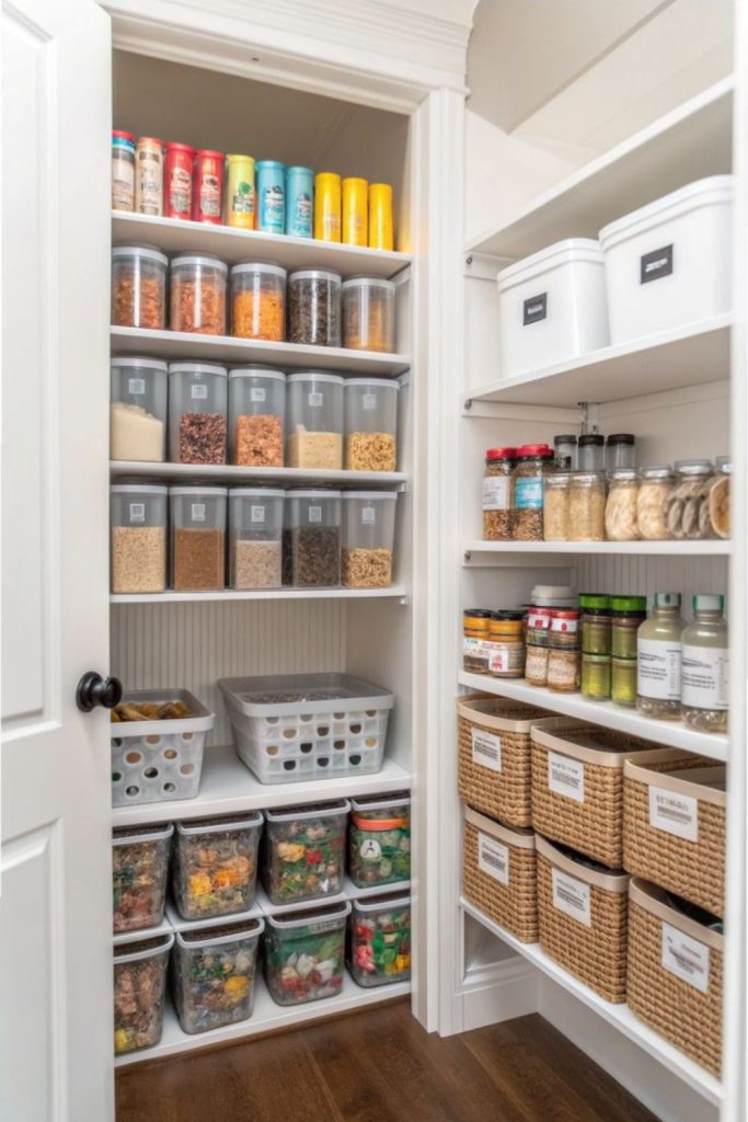 Front row pantry essentials organization.