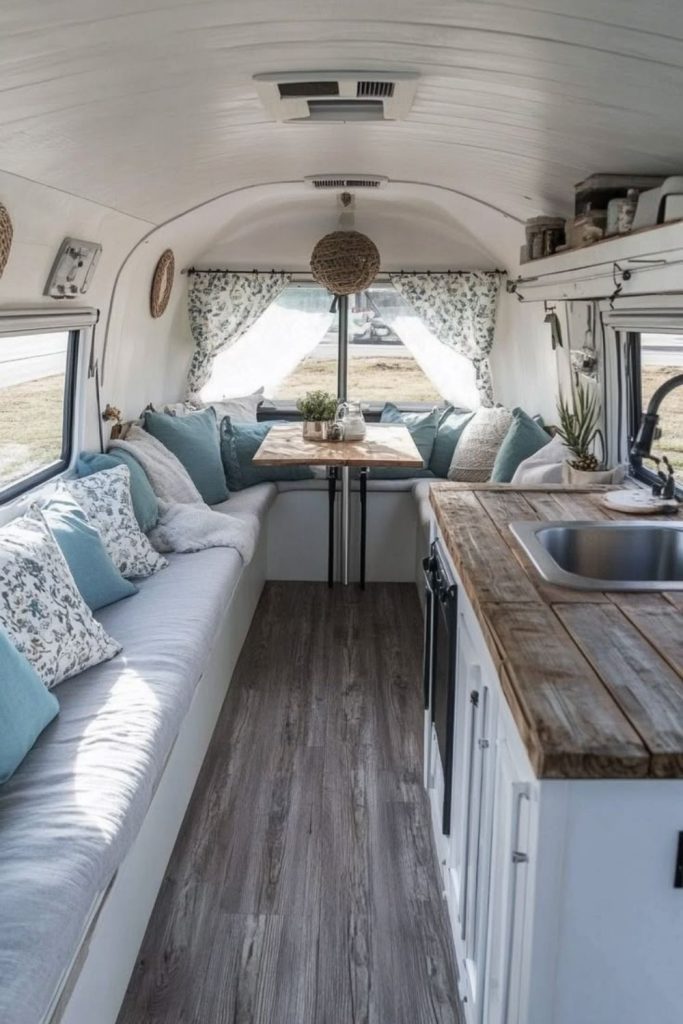 Fresh fabric covers on seating.
