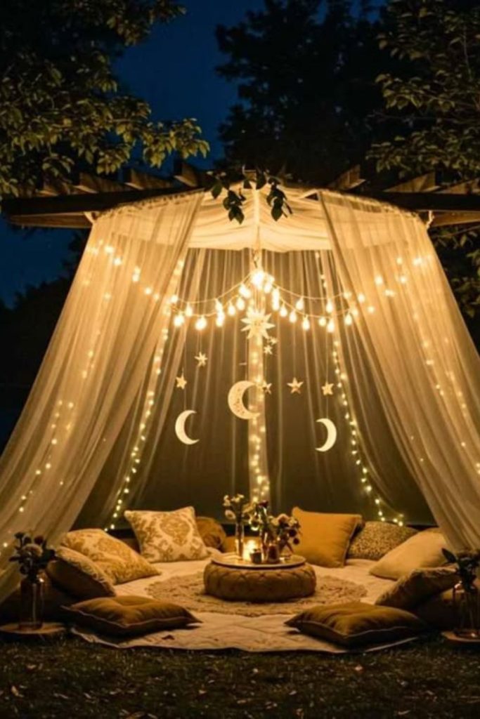 Fairy grove magical glowing forest camp