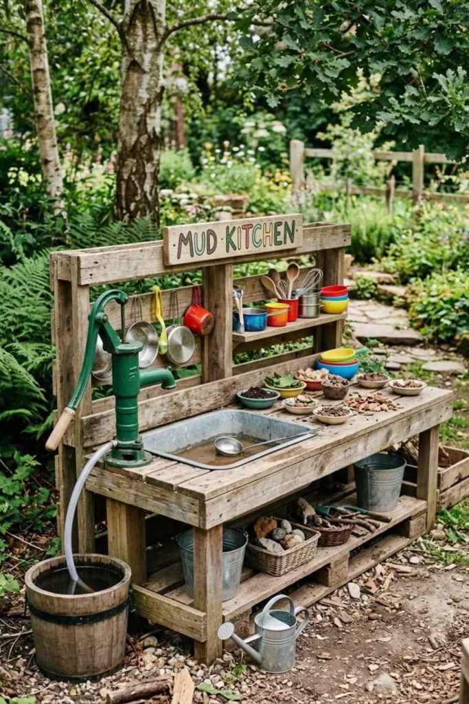Farmhouse sink muddy play kitchen.