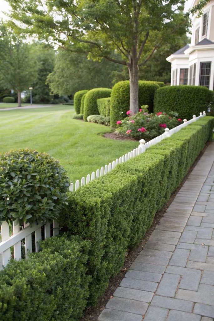 Fence line plants stone accents