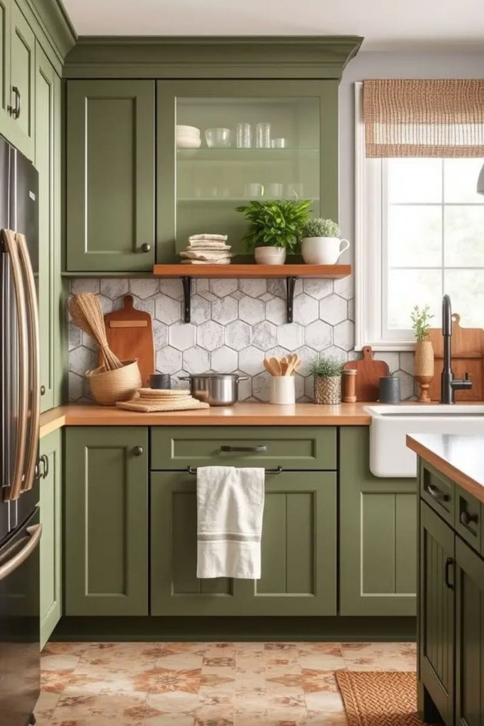 Natural fern green kitchen design