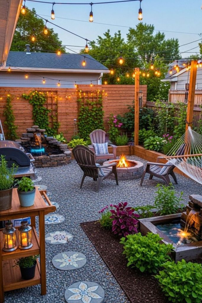 Cozy fire pit social space.