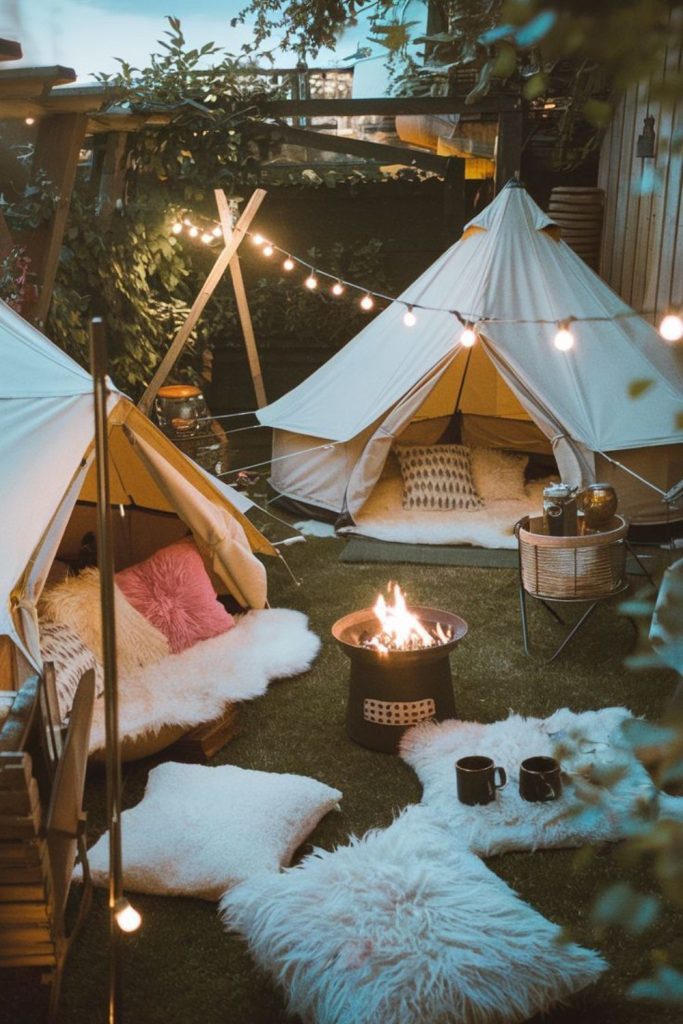 Firefly meadow night glowing camp scene