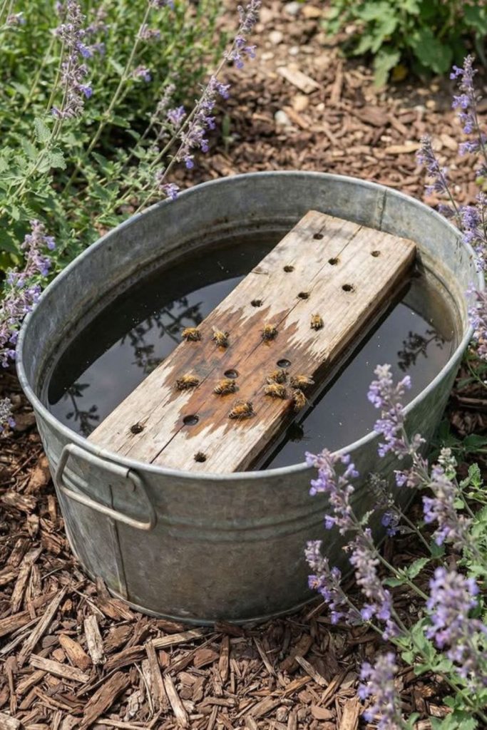 Floating cork bee bath bowl.