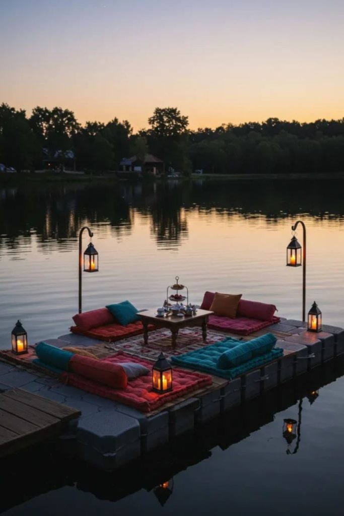 Floating dock water peaceful camp setup