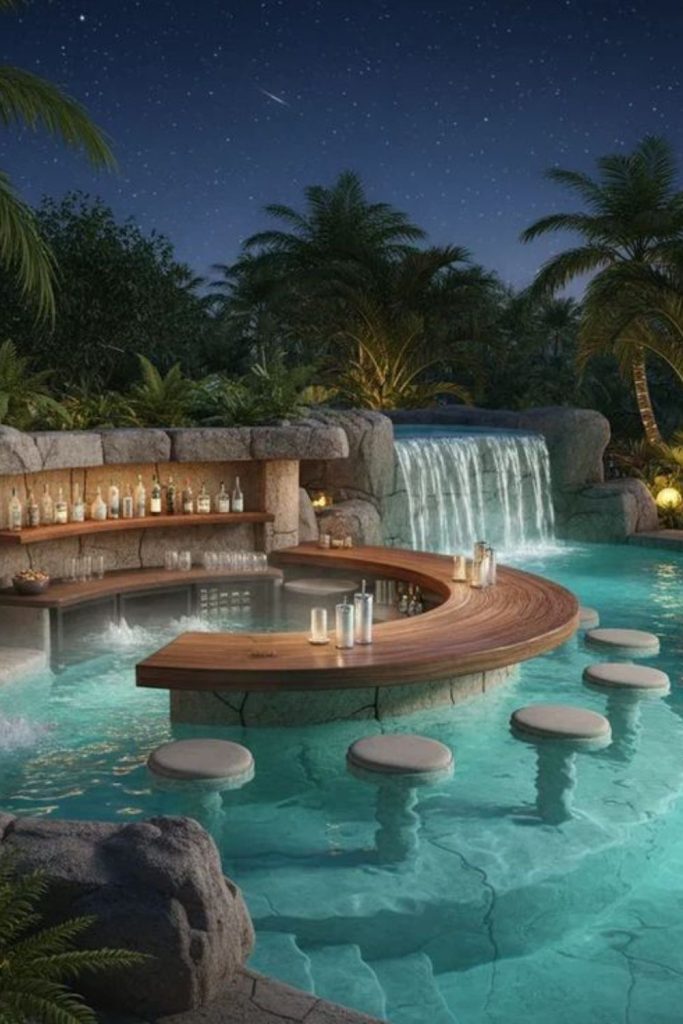 Floating lotus pool bar concept