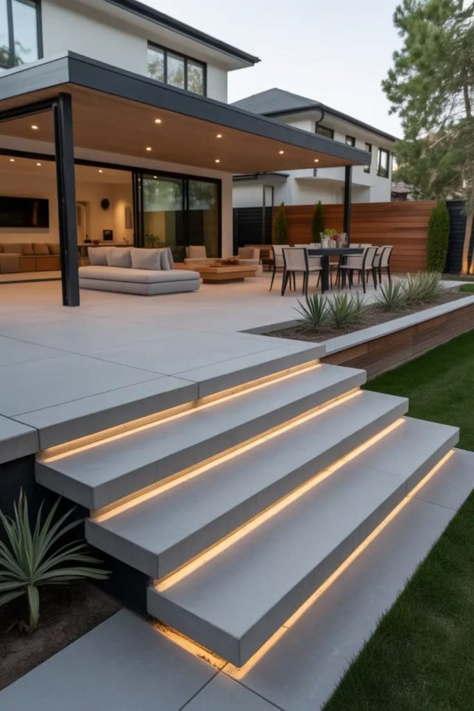 Floating slab concrete patio design.