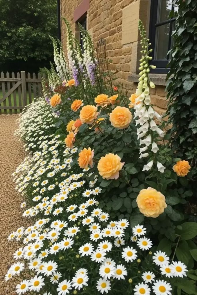 Colorful flower border walkway design