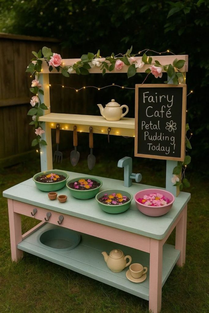 Forest fairy themed mud kitchen.