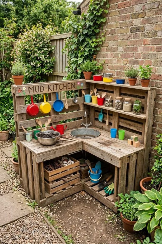 Corner nature themed muddy baking station