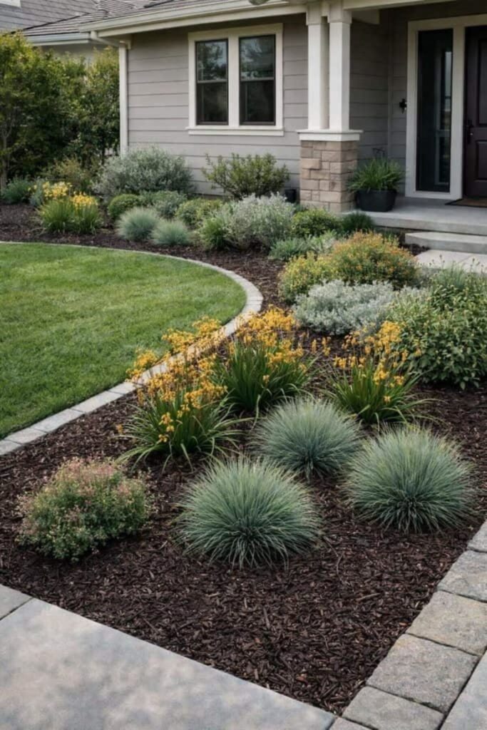 Fresh mulch flower bed landscaping
