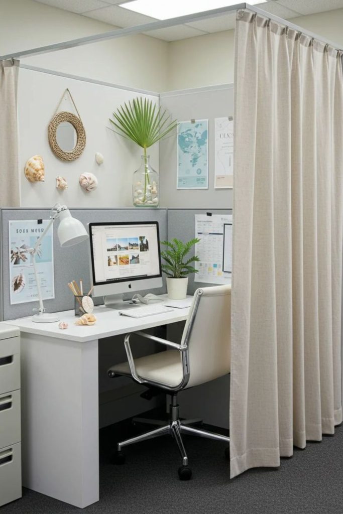 Clean white productivity cubicle arrangement style.