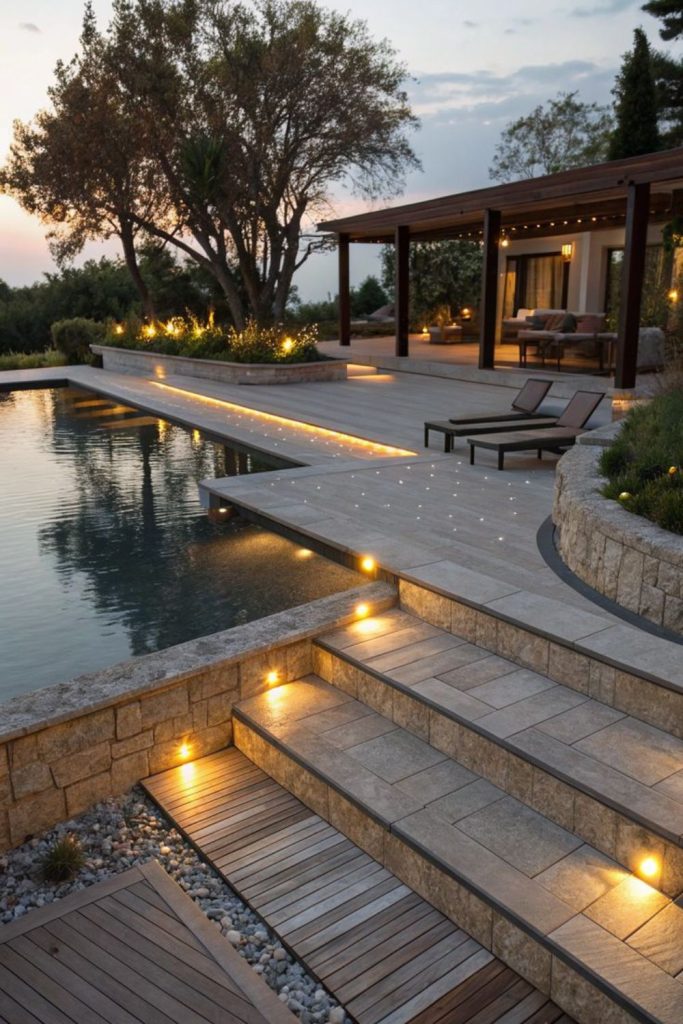 Futuristic LED smart pool deck