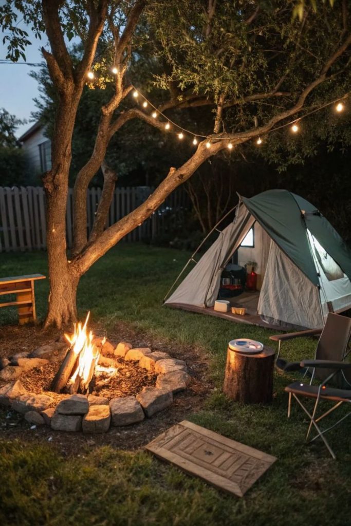 Garden patio cozy backyard camping setup