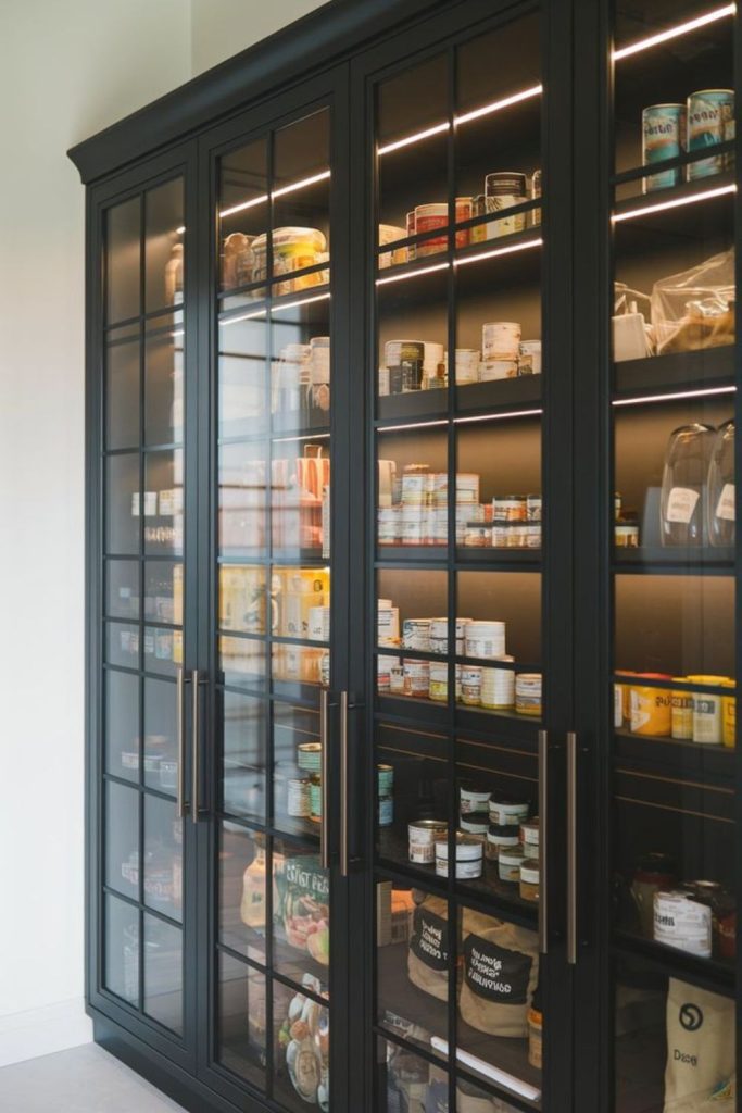 Glass door display pantry shelving