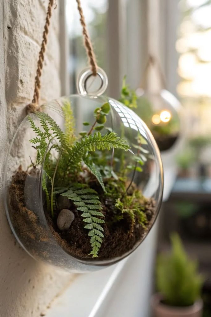 Reflective glass fern orb decor