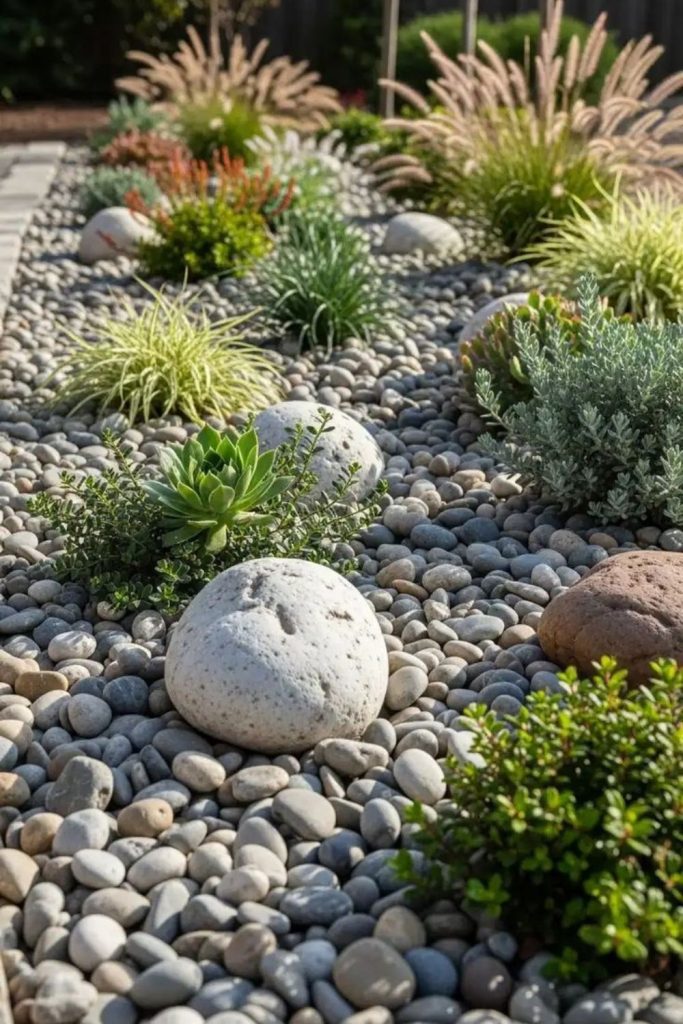 Grey granite maze garden stone layout.