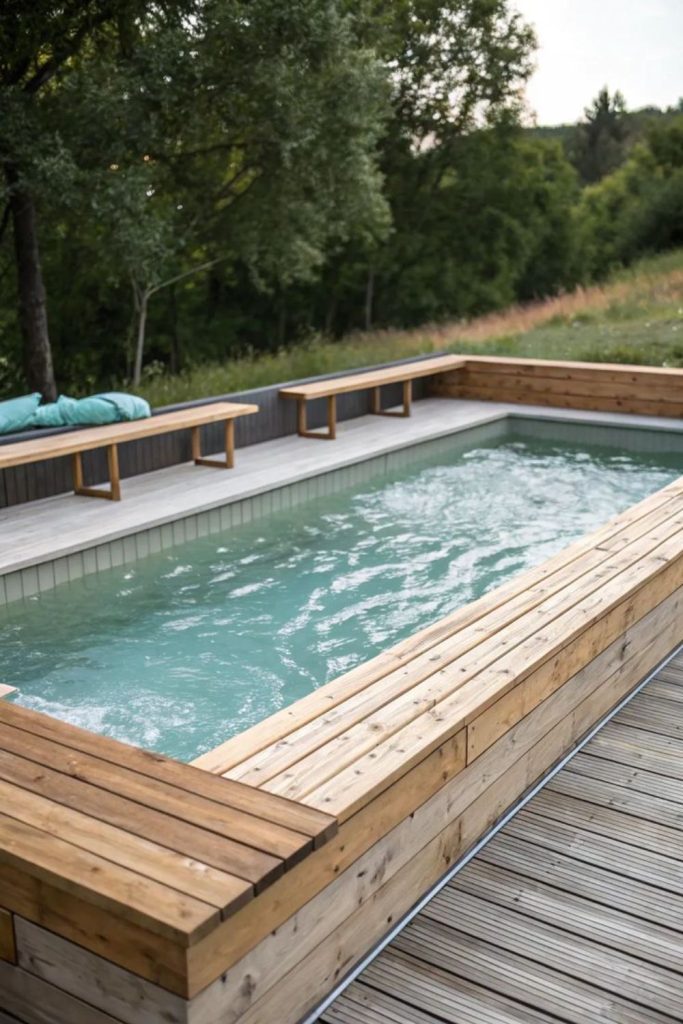 Gravel frame floating deck rustic backyard elegance