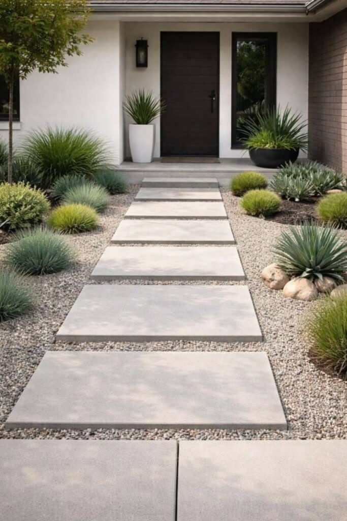 Minimal gravel yard stepping stones