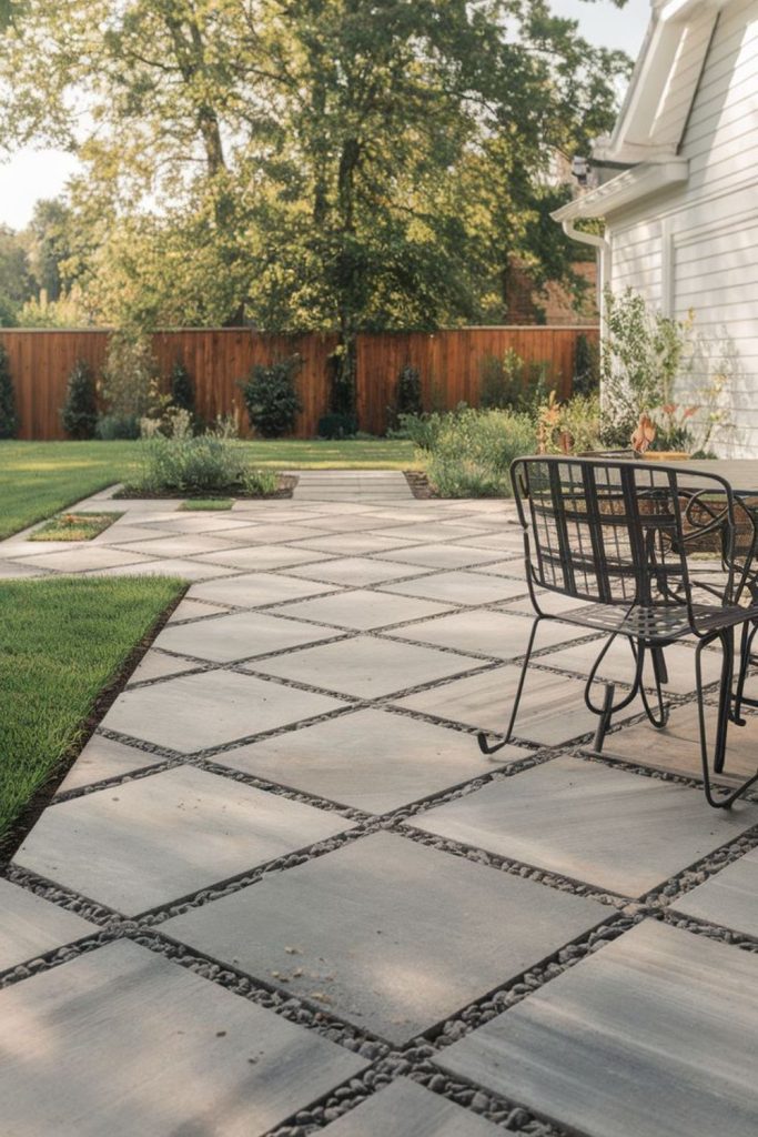 Modern grid-line concrete patio design.