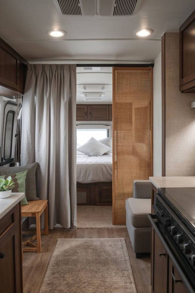 Curtain divider creating private space.