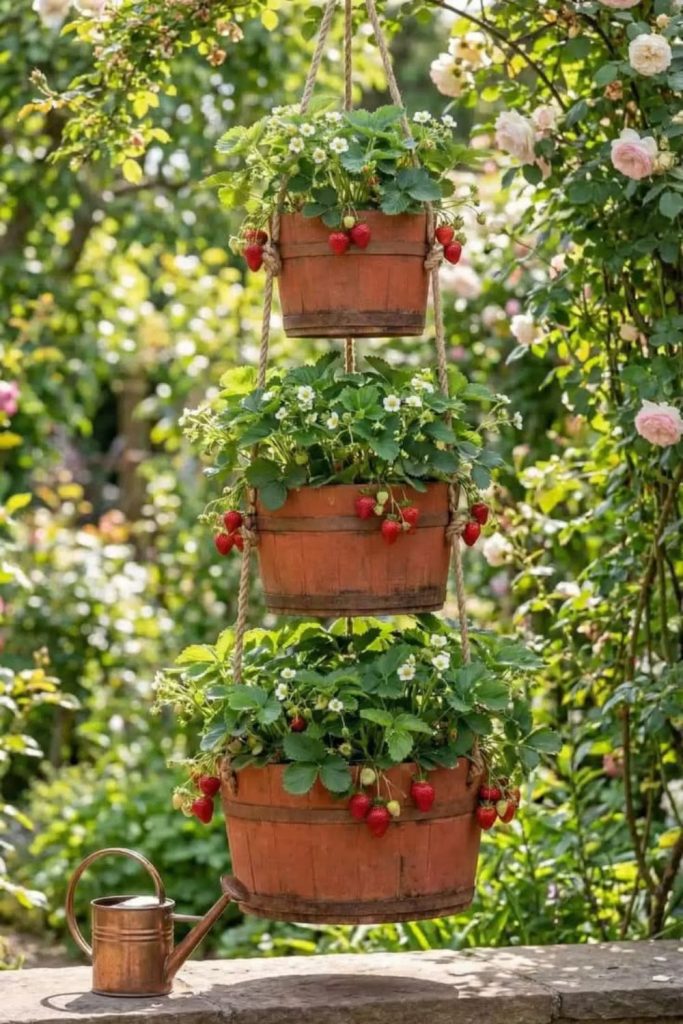 Strawberry netted hanging planter farm