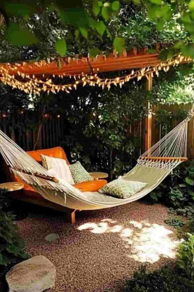 Hammock resting beneath shady trees.