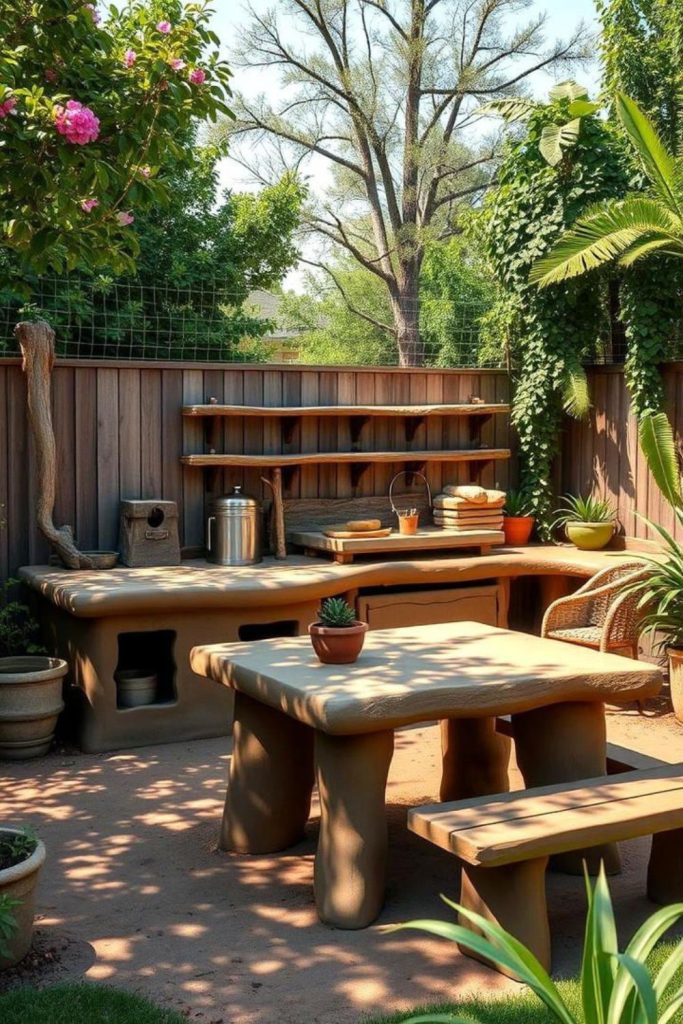 Hidden hedge backyard mud café.