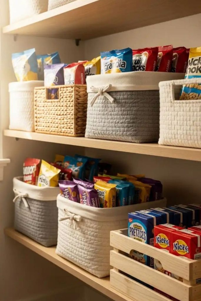 Hidden pantry overflow storage bin.
